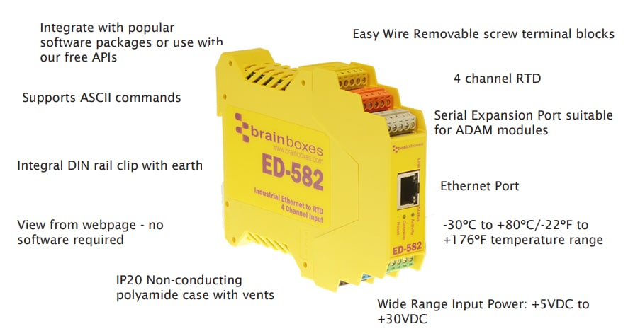 Brainboxes ED-582 Ethernet to RTD Remote IO Module